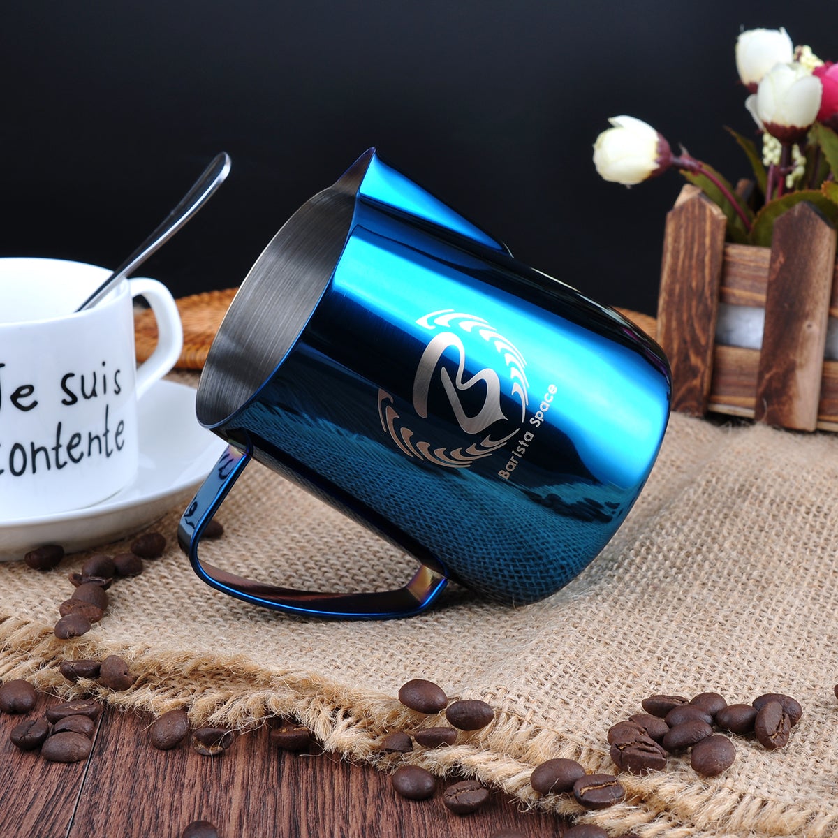BARISTA SPACE PITCHER LATTE ART MILK JUG BLUE 350 ML / 600 ML