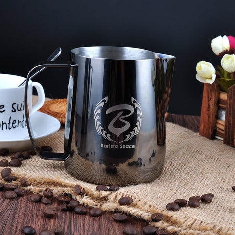 BARISTA SPACE PITCHER LATTE ART MILK JUG TIT BLACK 350 ML / 450 ML / 600 ML